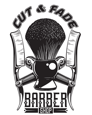A black and white image of a barber shop logo.